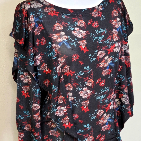 Free People Blouse Black Floral Dock Street Comb Ruffle Women's Small Shirt Top - Picture 2 of 13